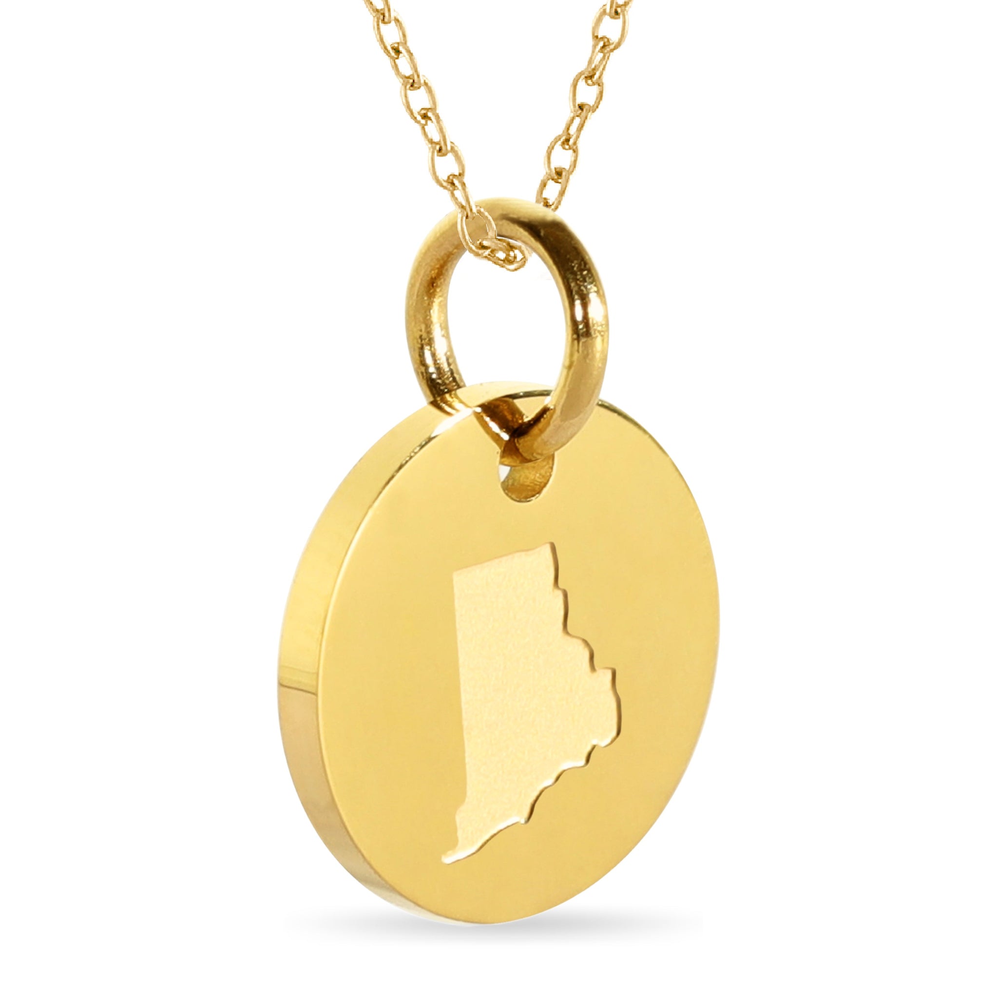 Rhode Island Map Engraved Charm Necklace - 18K Gold Plate