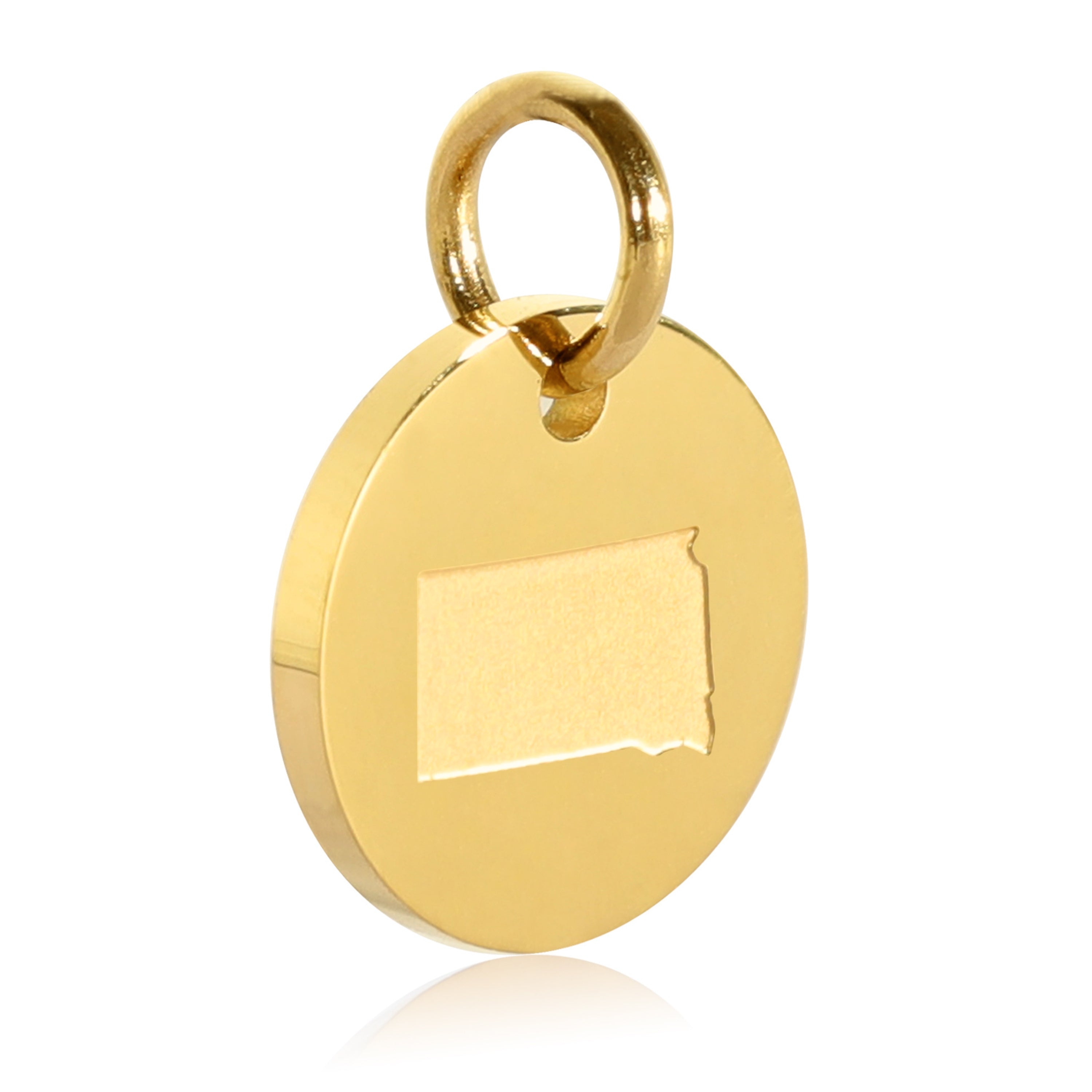 South Dakota Map Engraved Charm Necklace - 18K Gold Plate