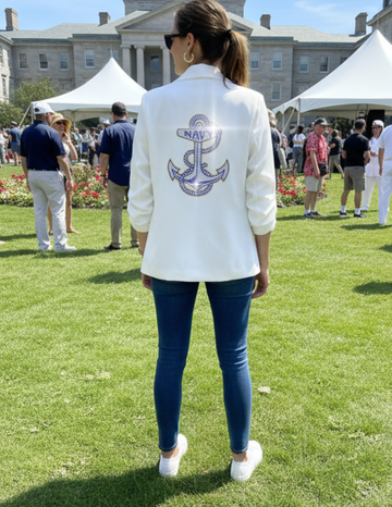 Game Day Blazer, Ruched White, Naval Academy Anchor