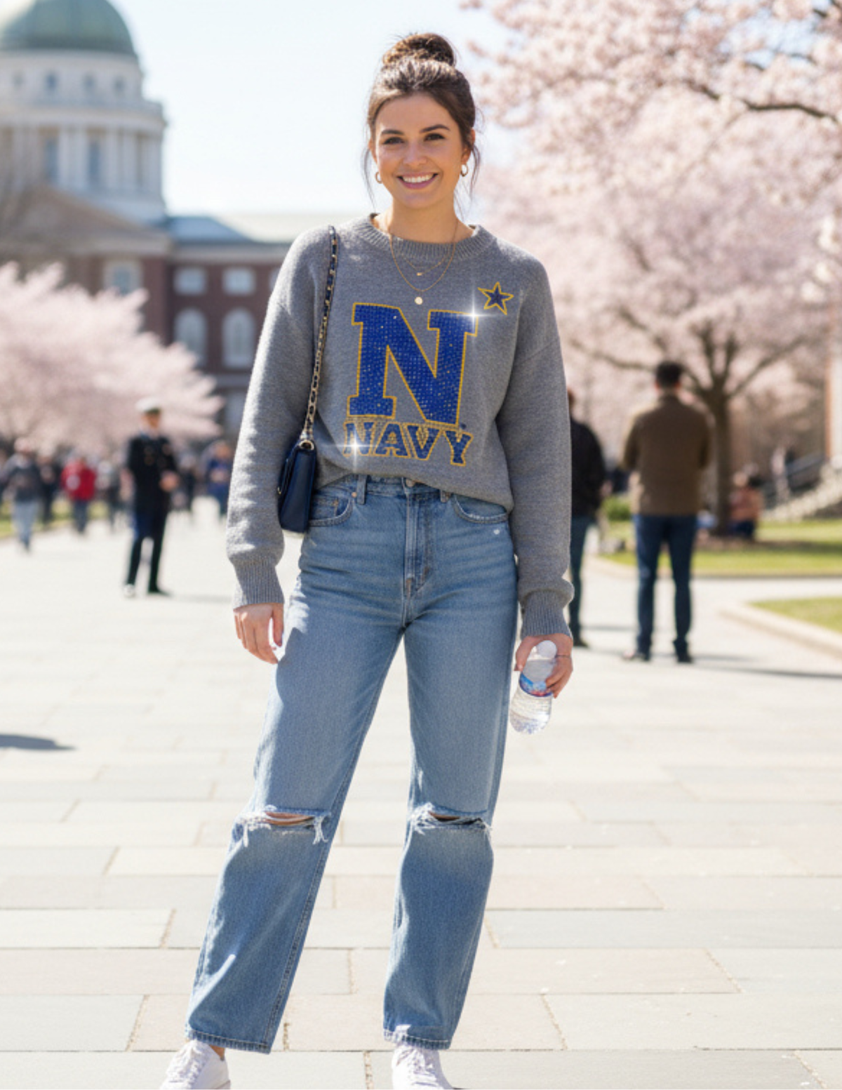 Naval Academy Large N Gray Crewneck Sweater