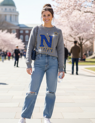 Naval Academy Large N Gray Crewneck Sweater