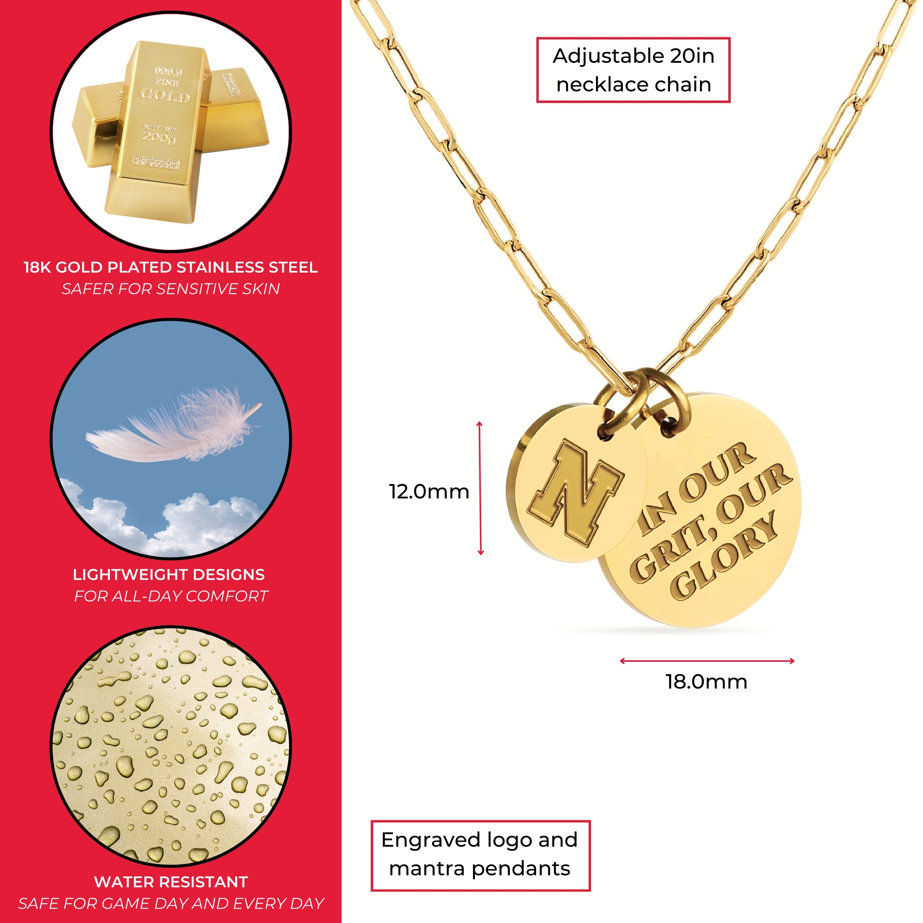 Nebraska Paperclip Chain Charm Necklace