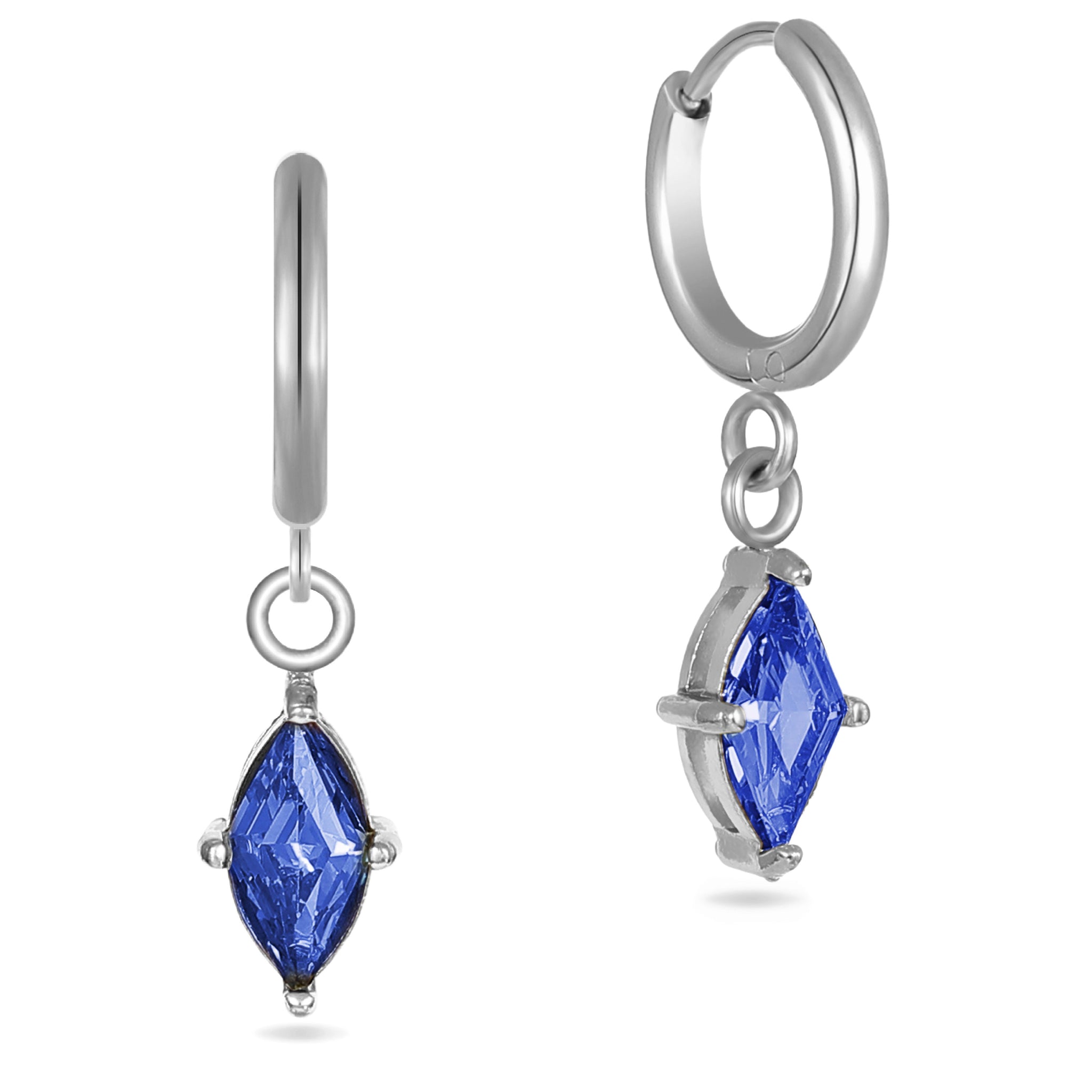 Navy Crystal Hoop Earrings Stainless Steel