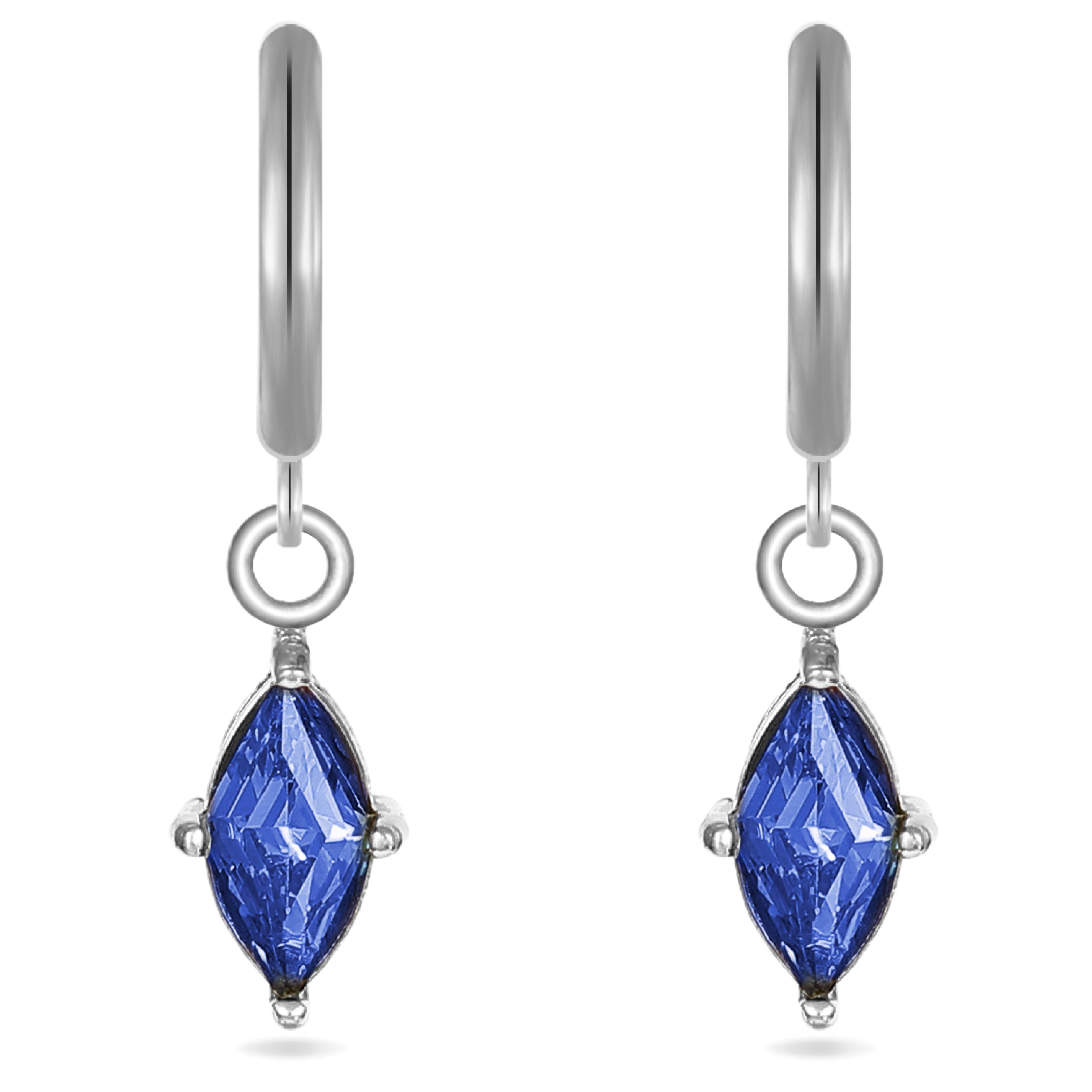 Navy Crystal Hoop Earrings Stainless Steel
