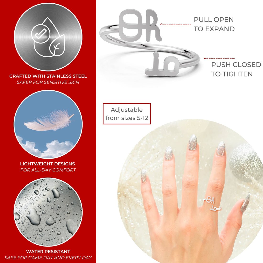 Ohio State Script Oh-io Adjustable Ring
