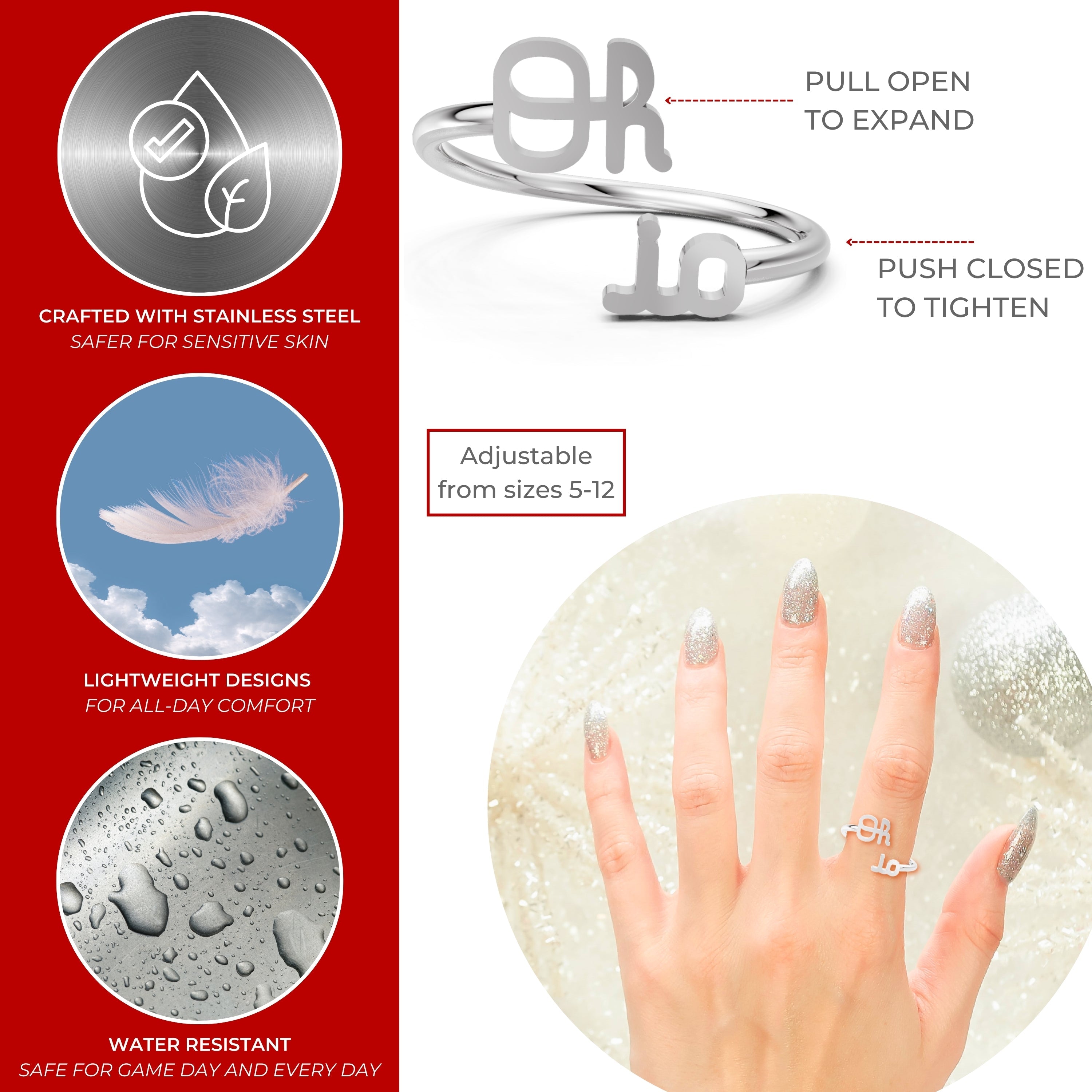 Ohio State Script Oh-io Adjustable Ring