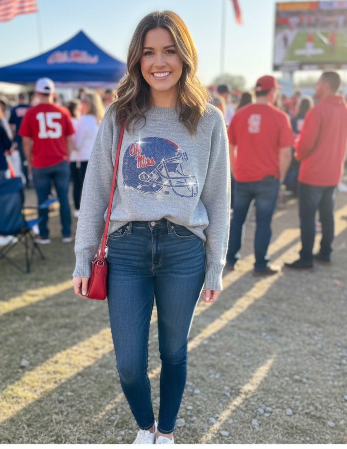 University of Mississippi Helmet Gray Crewneck Sweater