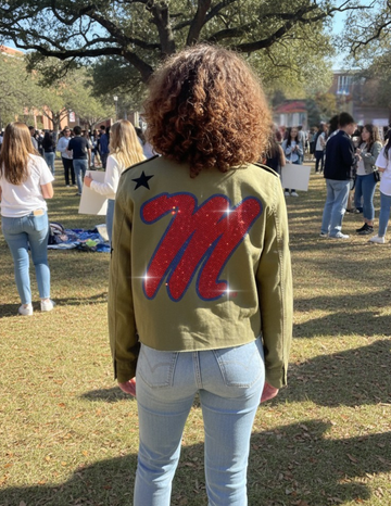 University of Mississippi Script M Logo Army Green Shacket