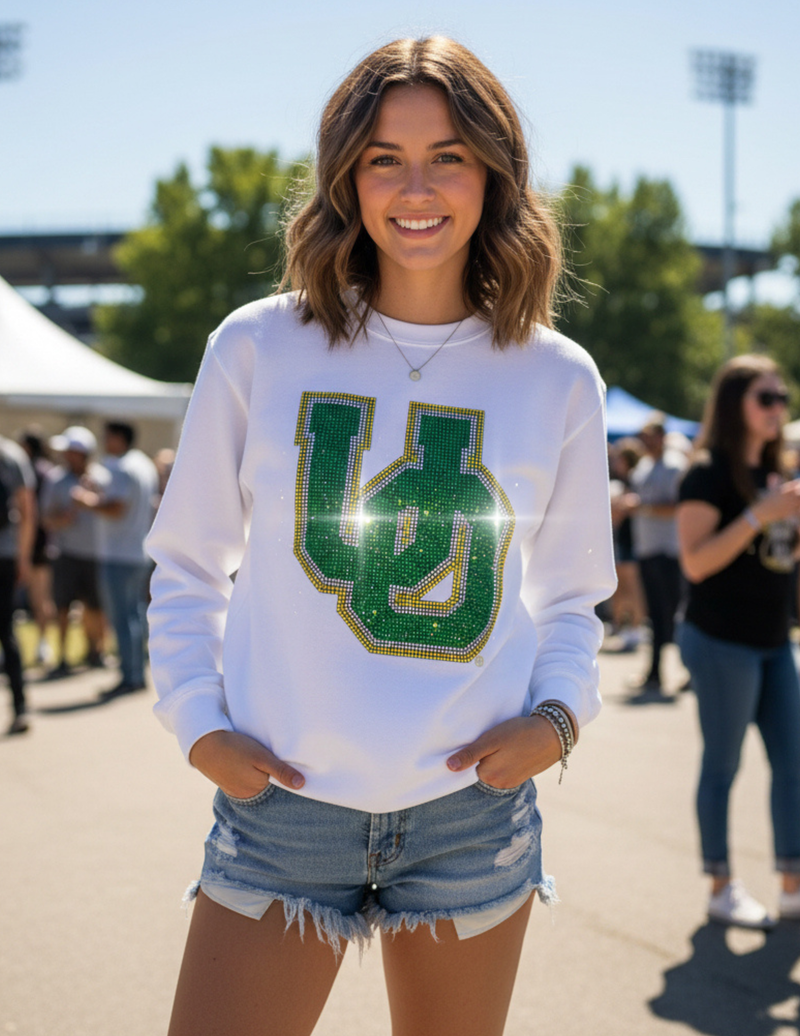 University Of Oregon Large Interlocking UO White Crewneck Sweatshirt