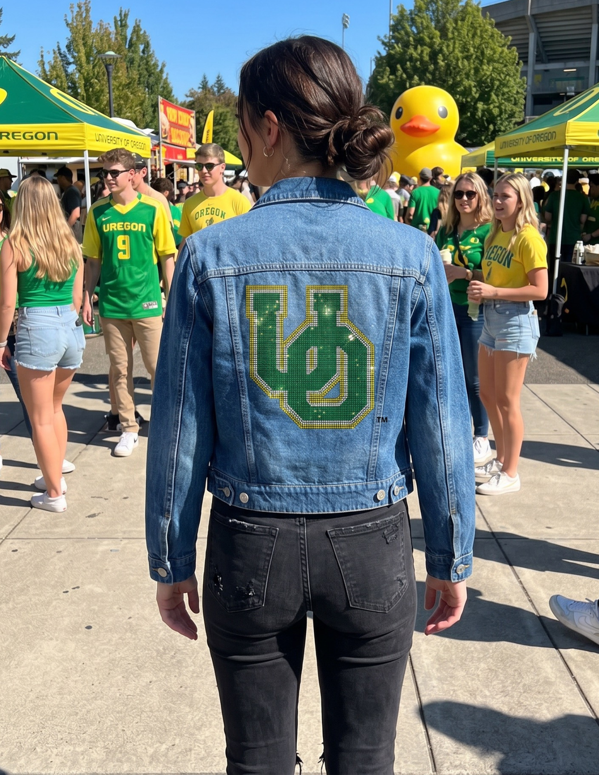 University Of Oregon Large Interlocking UO Blue Denim Jacket