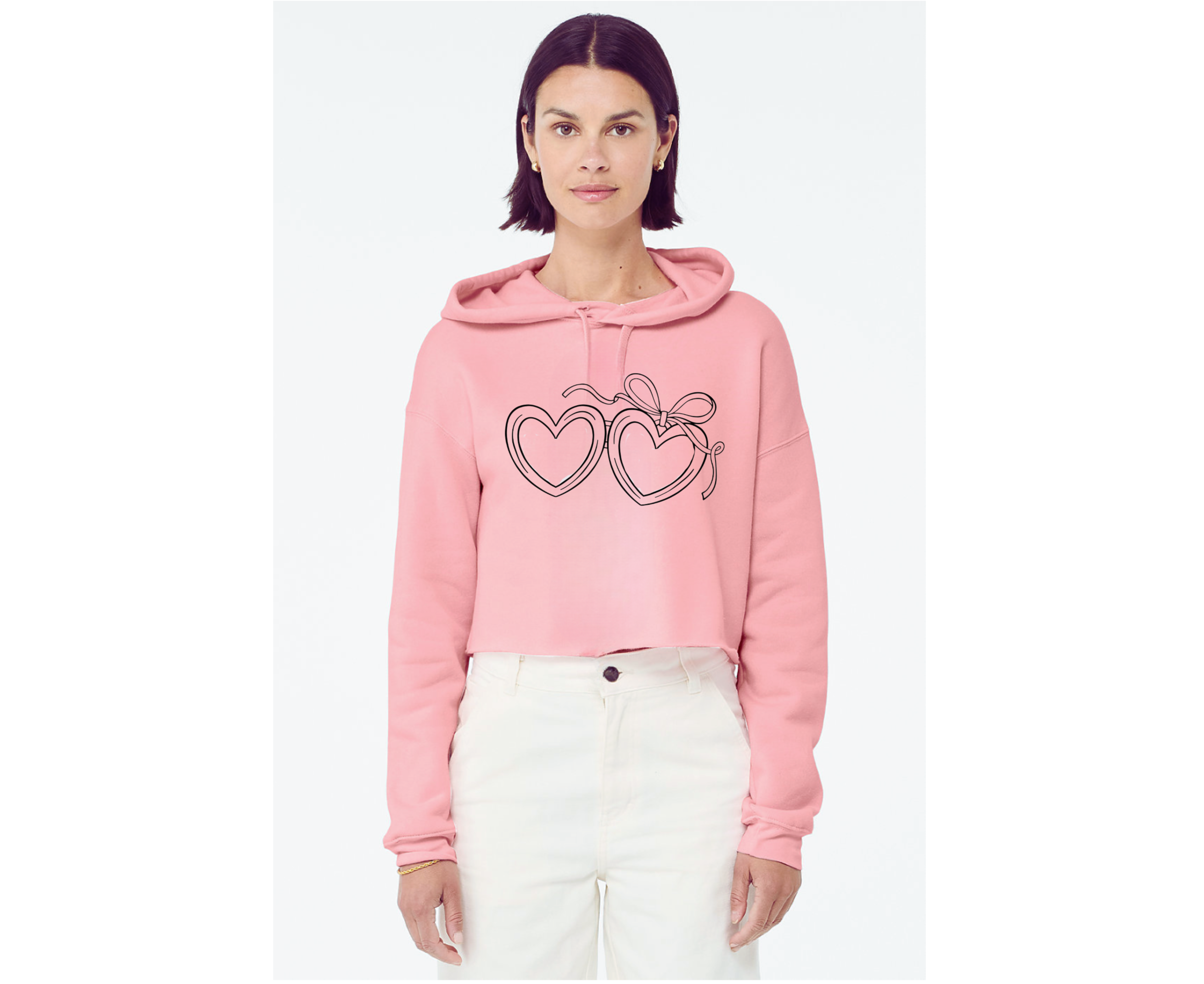 Customizable: Black Open Heart Locket Cropped Fleece Hoodie