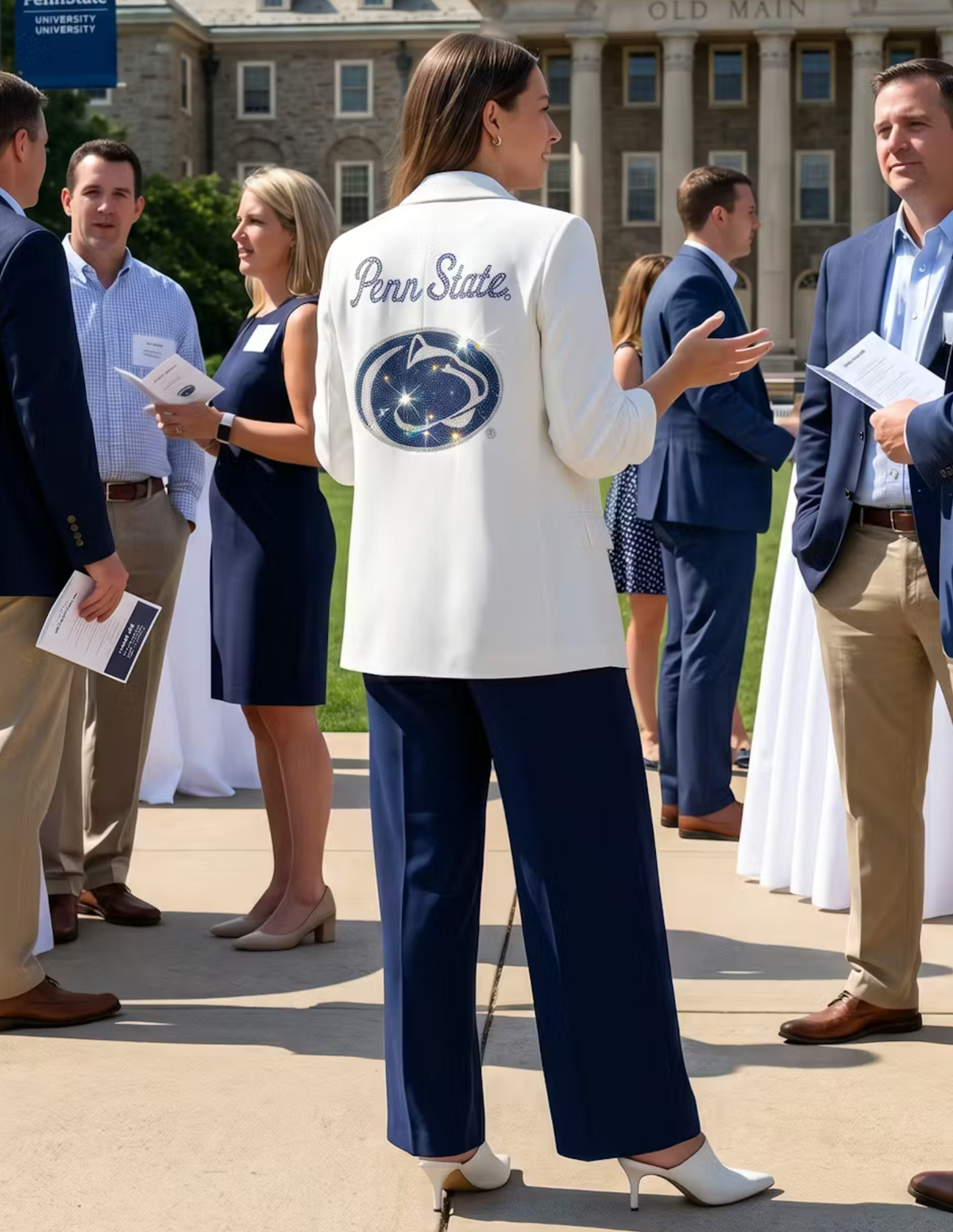 Game Day Blazer, White Ruched, Penn State Script Nittany Lion