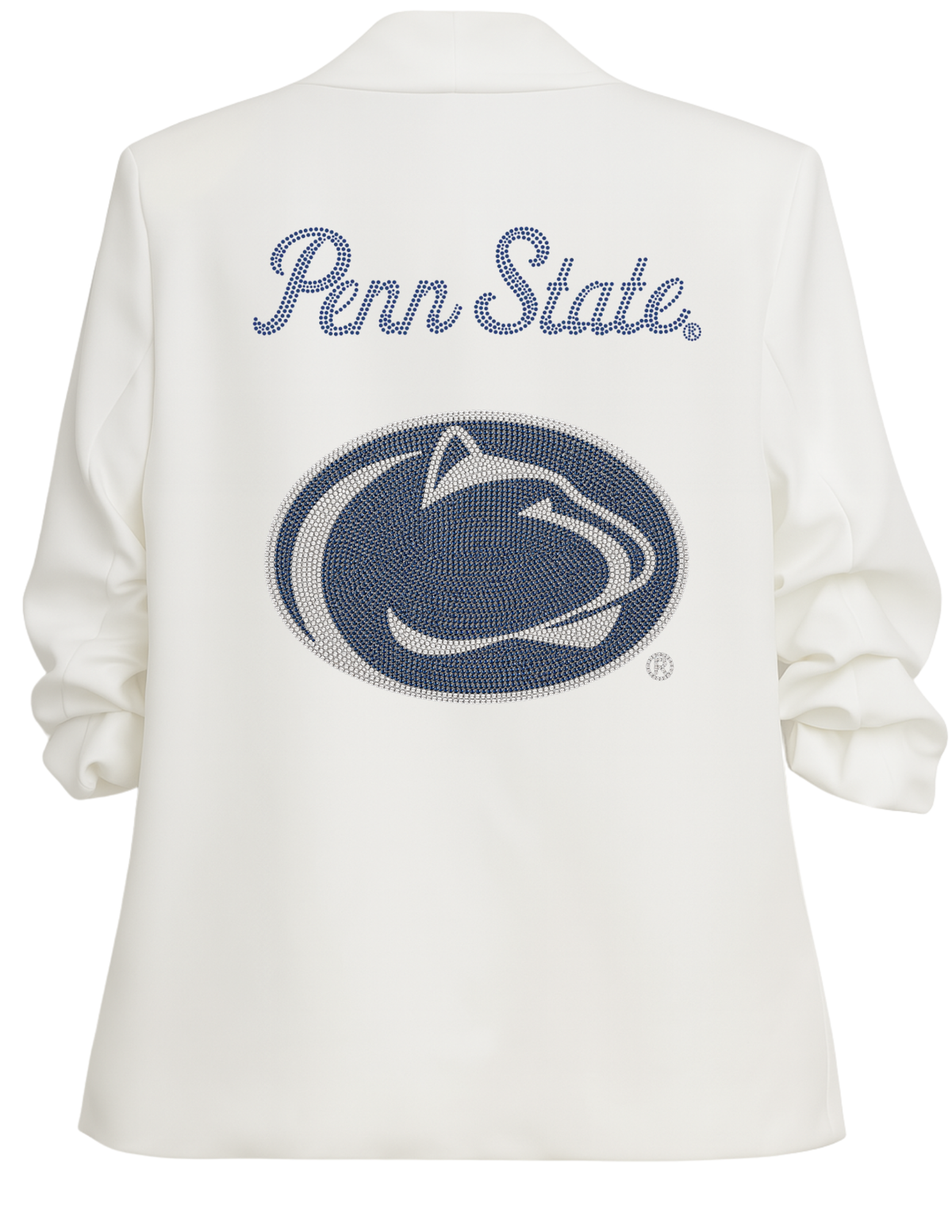 Game Day Blazer, White Ruched, Penn State Script Nittany Lion