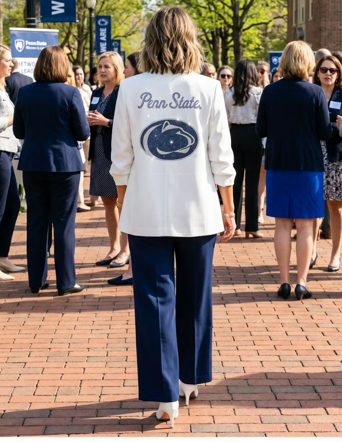 Game Day Blazer, White Ruched, Penn State Script Nittany Lion