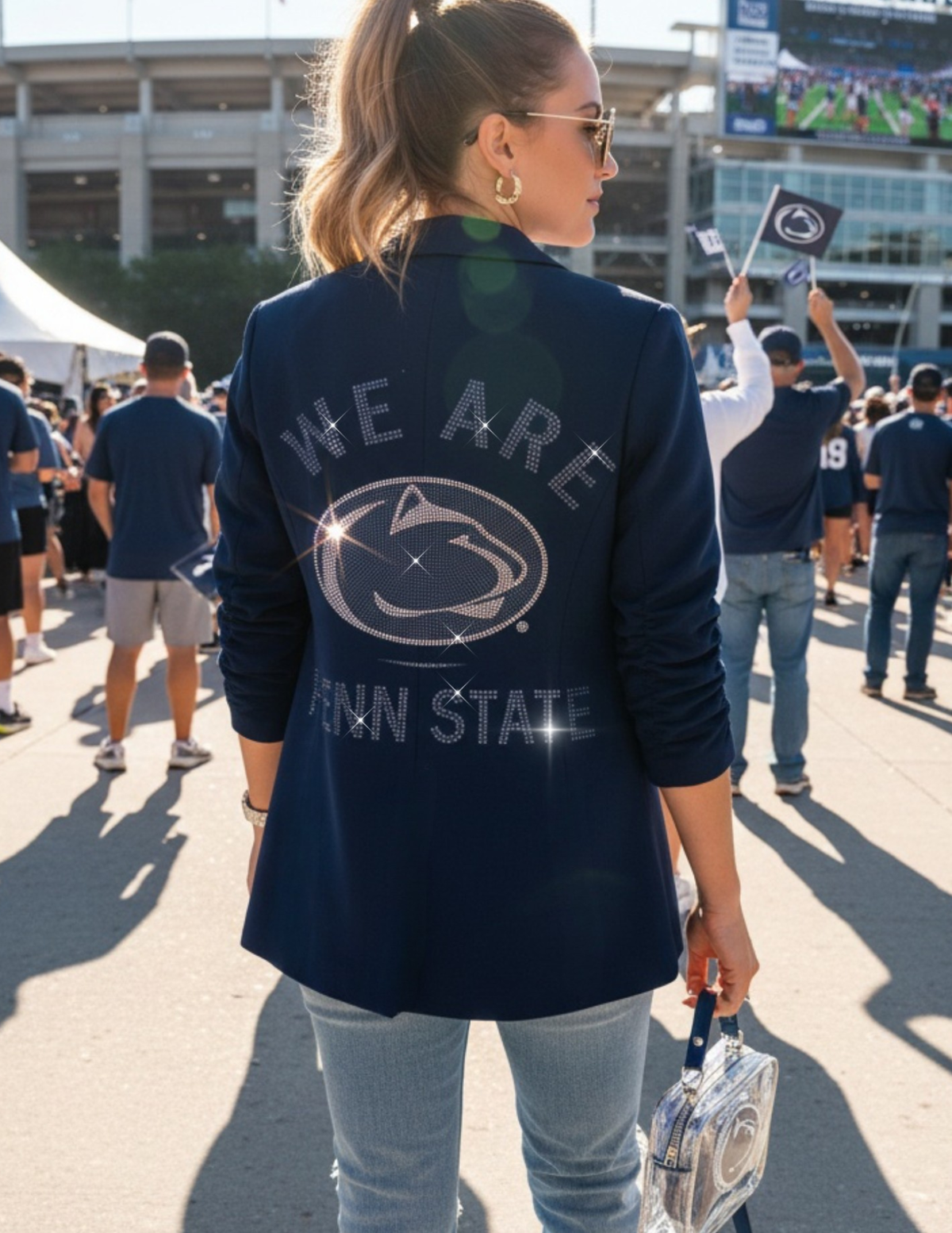 Penn State We Are Nittany Lion Navy Ruched Sleeve Blazer