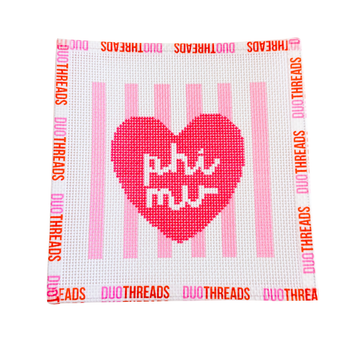 Phi Mu Sorority Heart Needlepoint Canvas