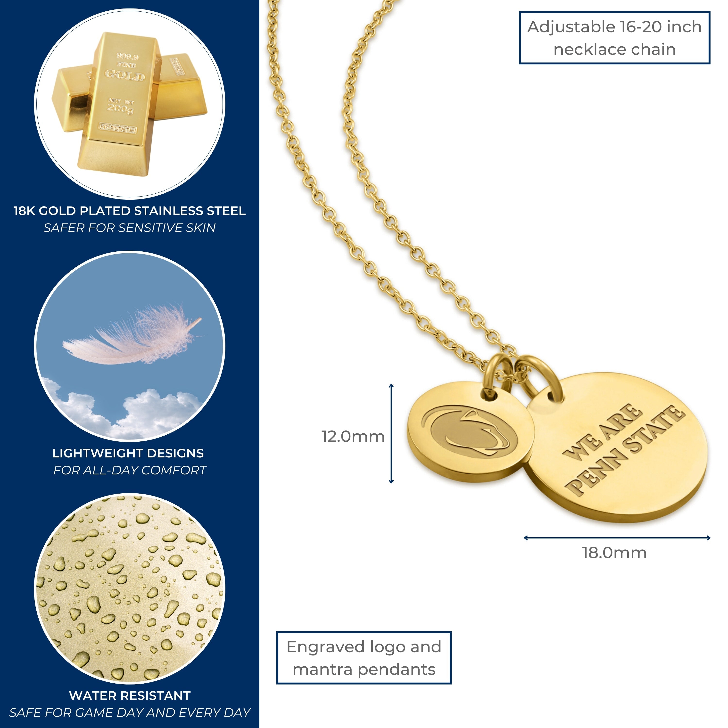 We Are Penn State Necklace 18K Gold Coated
