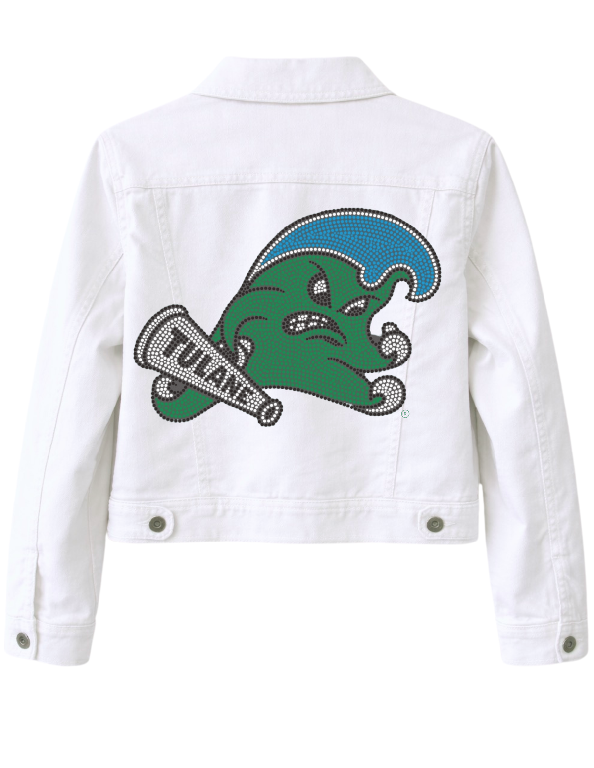 Tulane Green Wave White Denim Jacket