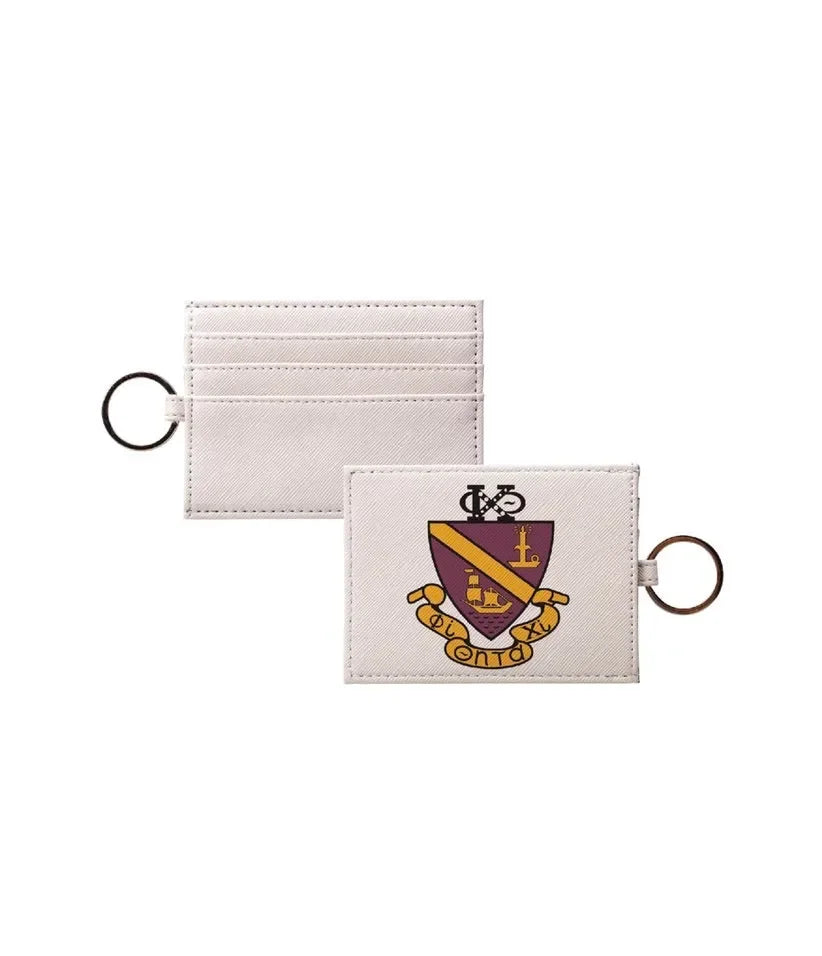 Phi Chi Theta Vegan Saffiano Leather Keychain Card Holder - Crest