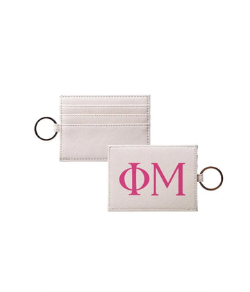 Phi Mu Vegan Saffiano Leather  Keychain Card Holder - Greek Letters