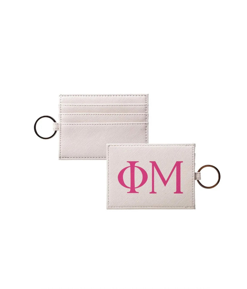 Phi Mu Vegan Saffiano Leather  Keychain Card Holder - Greek Letters