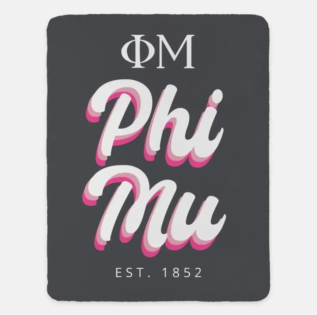 Phi Mu XL 60x80 Pink Retro Sherpa Blanket