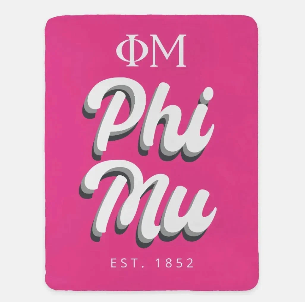 Phi Mu XL 60x80 Pink Retro Sherpa Blanket