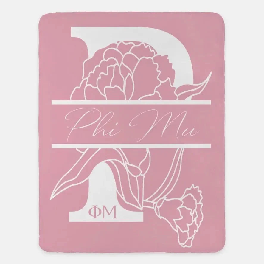 Phi Mu XL 60x80 Sherpa Throw Blanket - Carnation Monogram