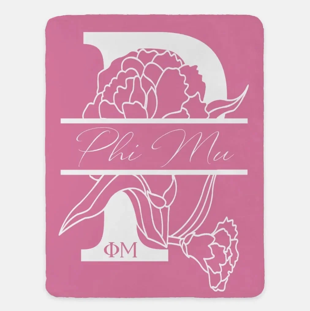 Phi Mu XL 60x80 Sherpa Throw Blanket - Carnation Monogram