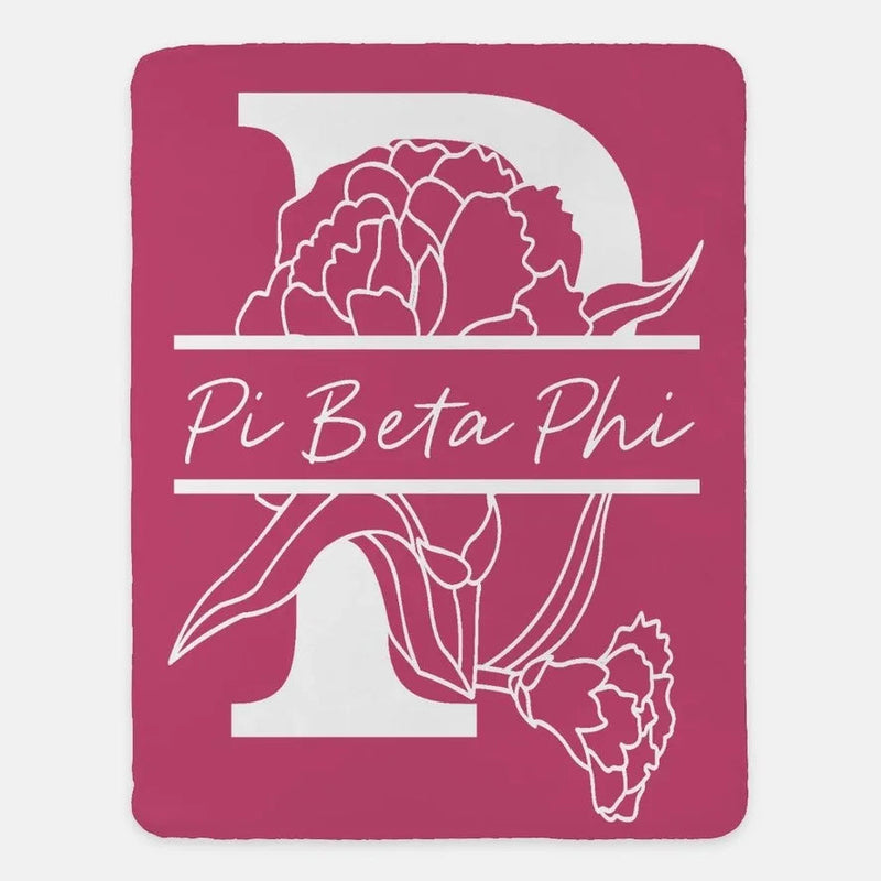 Pi Beta Phi XL 60x80 Sherpa Throw Blanket - Carnation Monogram