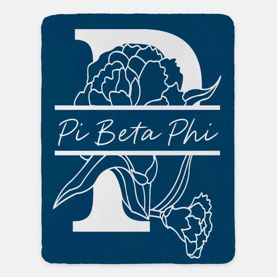 Pi Beta Phi XL 60x80 Sherpa Throw Blanket - Carnation Monogram
