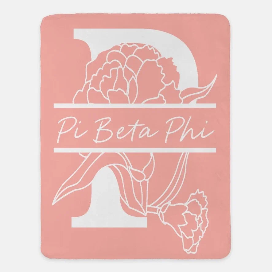 Pi Beta Phi XL 60x80 Sherpa Throw Blanket - Carnation Monogram