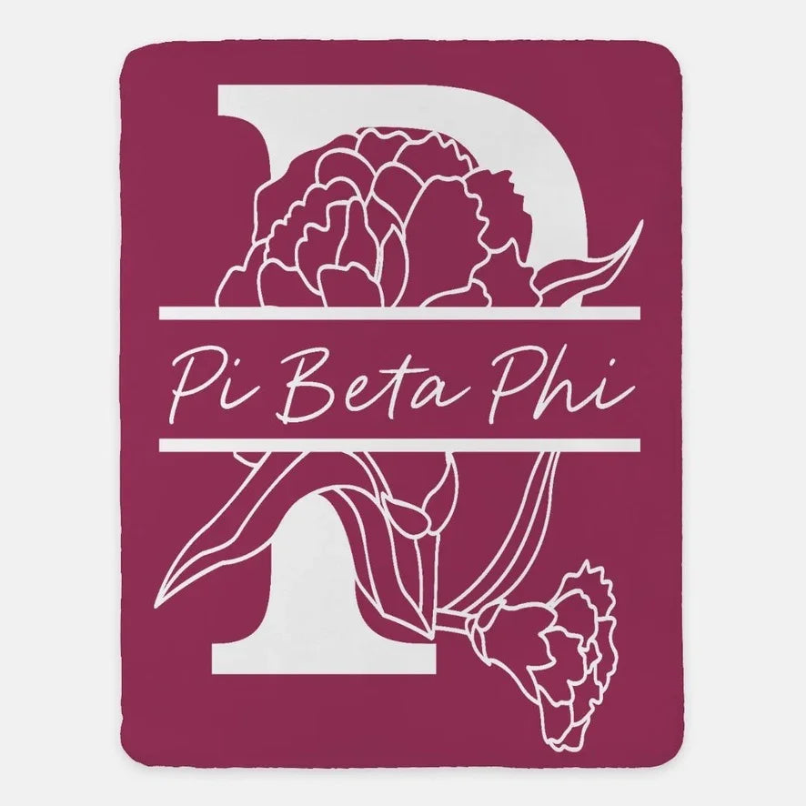 Pi Beta Phi XL 60x80 Sherpa Throw Blanket - Carnation Monogram