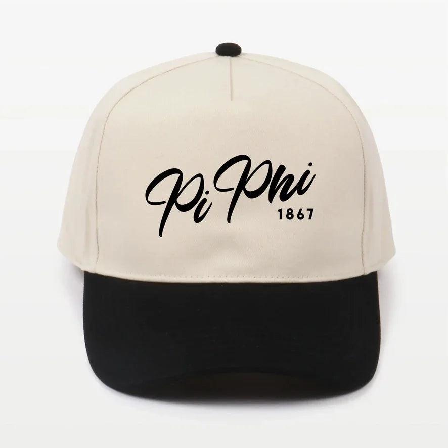 Pi Phi Embroidered Two-Tone Baseball Cap | Hat- Script 1867