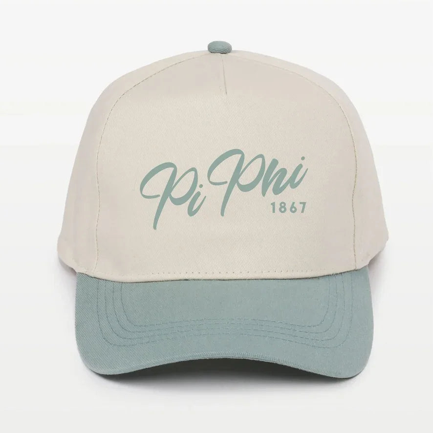 Pi Phi Embroidered Two-Tone Baseball Cap | Hat- Script 1867