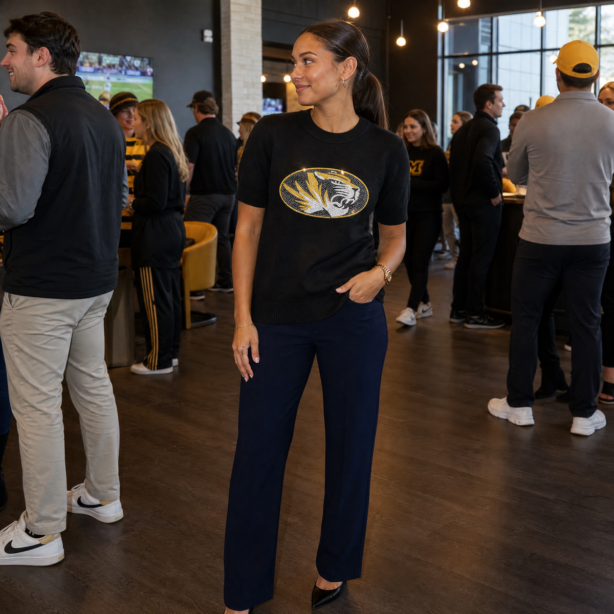 University of Missouri Black, Gold & White Tiger Black Short Sleeve Sweater