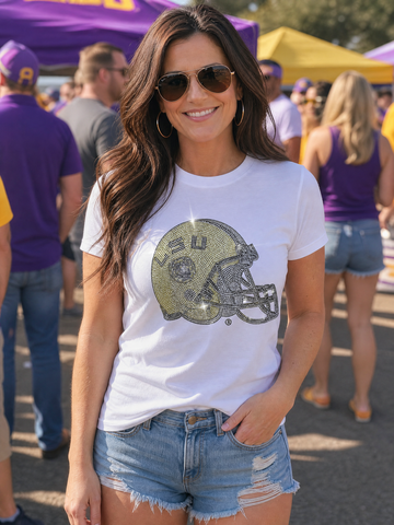 Louisiana State University Helmet White Crewneck Short Sleeve T-Shirt