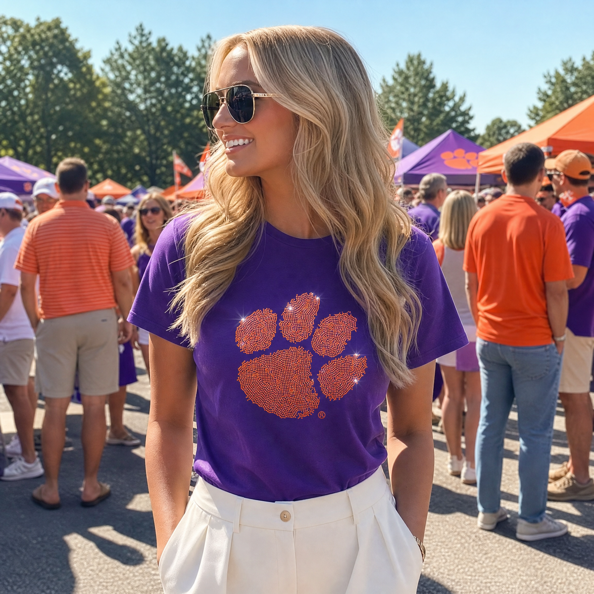 Clemson Paw Purple Crewneck Short Sleeve T-Shirt