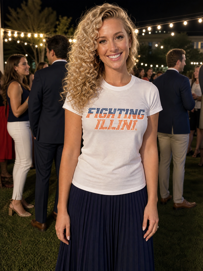 University of Illinois Fighting Illini White Crewneck Short Sleeve T-Shirt