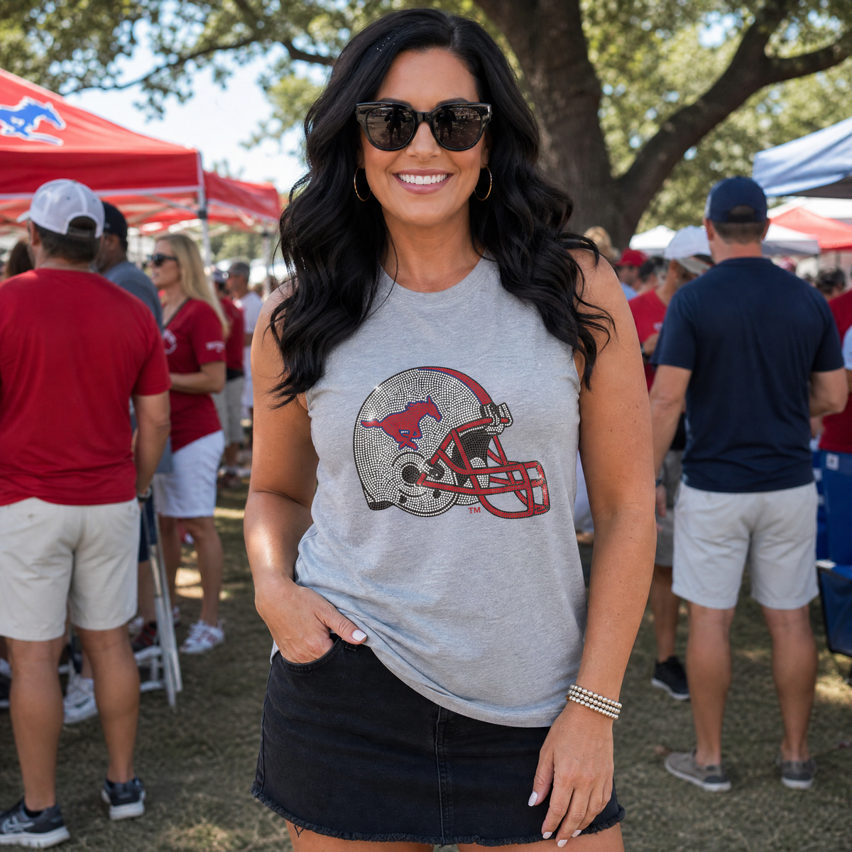 SMU Helmet Gray Crewneck Tank Top