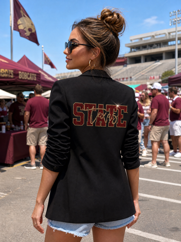 Texas State Script Ruched Sleeve Black Blazer
