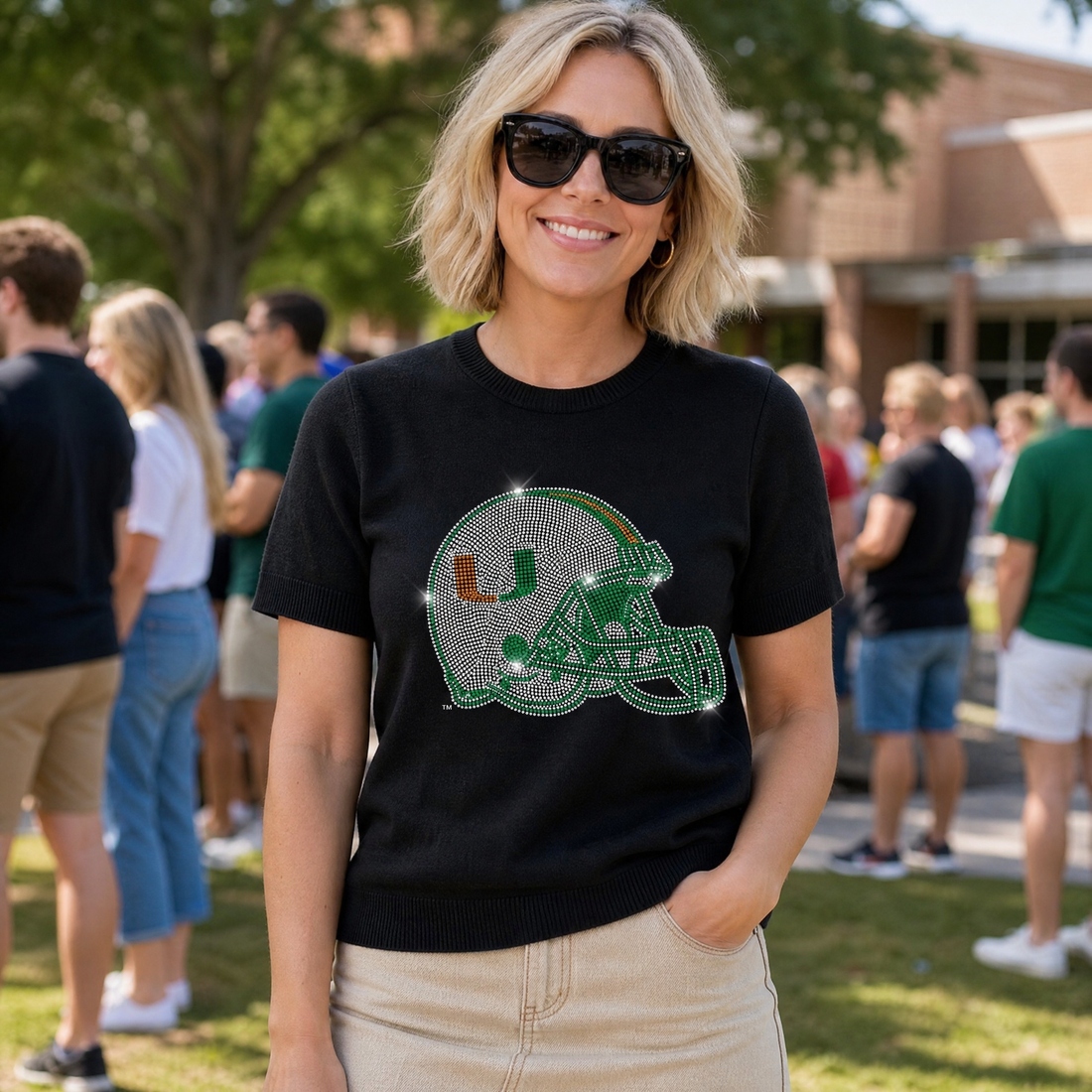 University Of Miami Helmet Black Short Sleeve Sweater