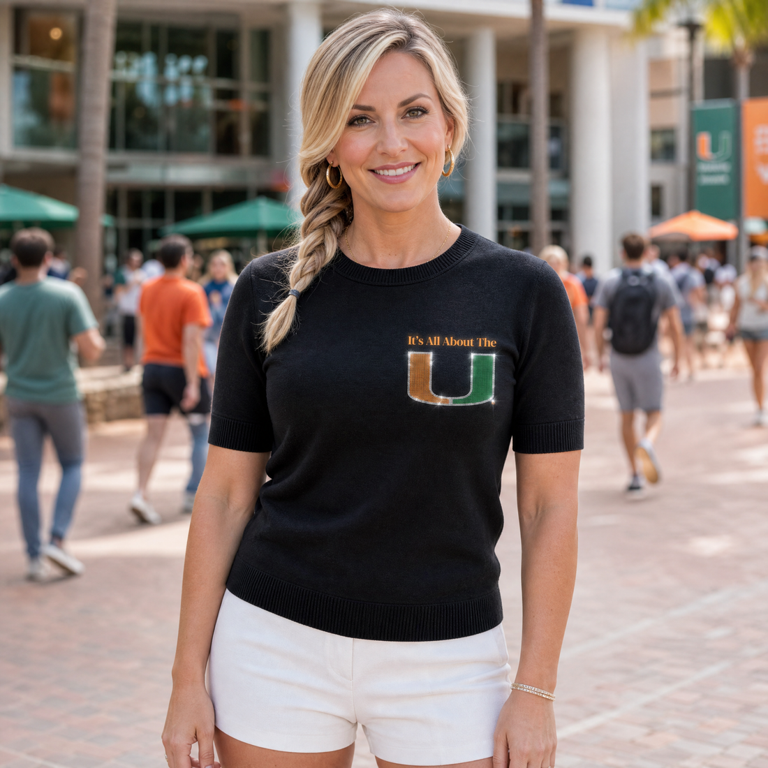 University Of Miami All About The U Chest Logo Black Short Sleeve Sweater
