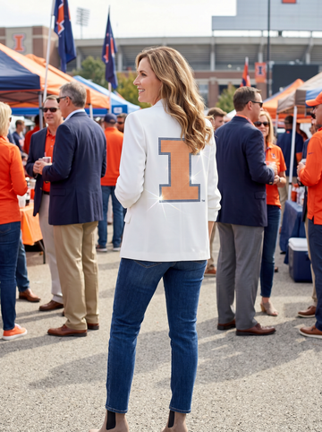 University of Illinois Block I White Ruched Sleeve Blazer