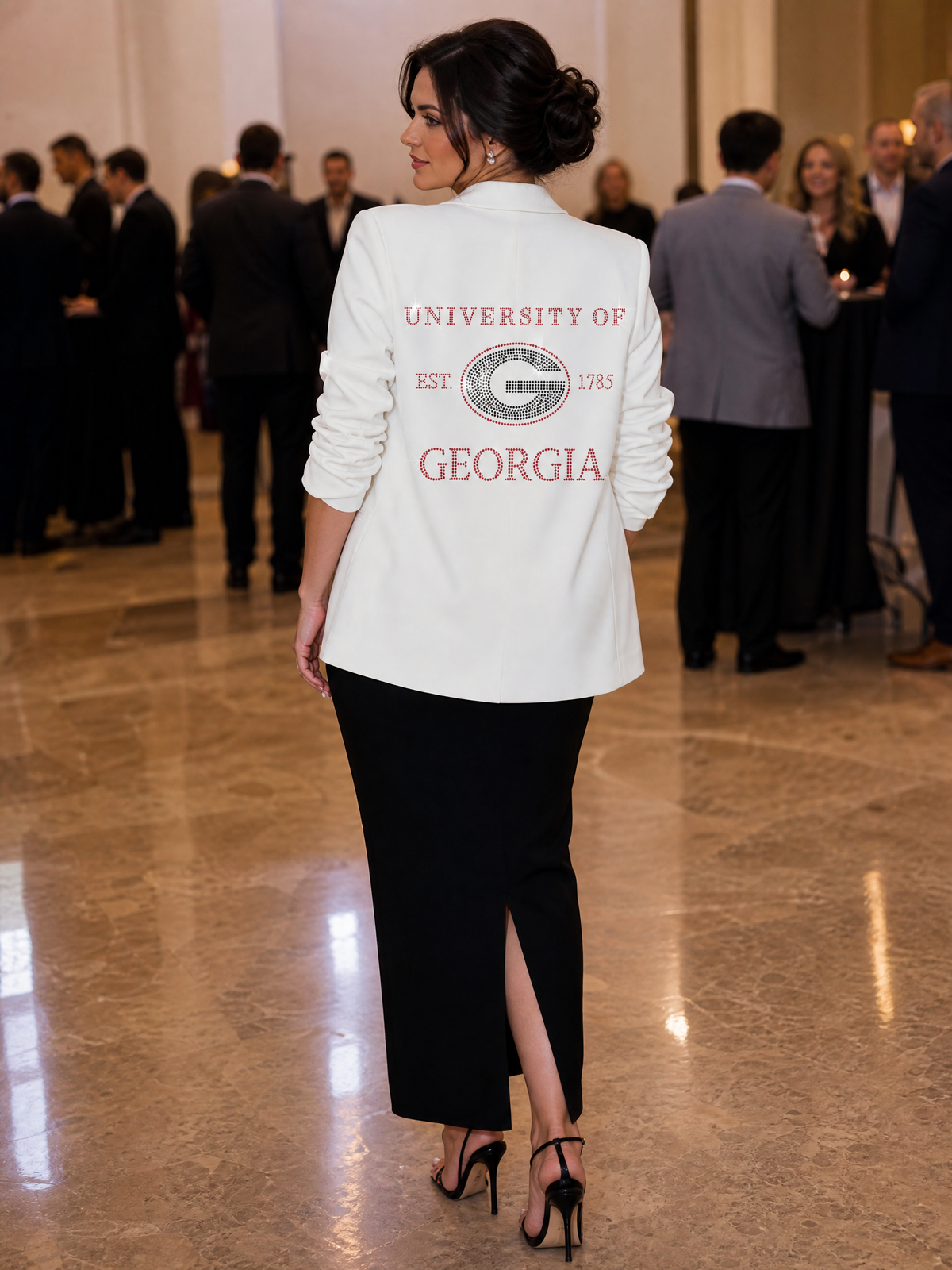 University of Georgia EST 1785 White Blazer W/ Ruched Sleeve
