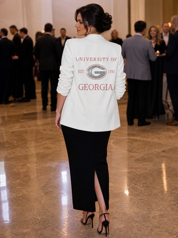 University of Georgia EST 1785 White Blazer W/ Ruched Sleeve