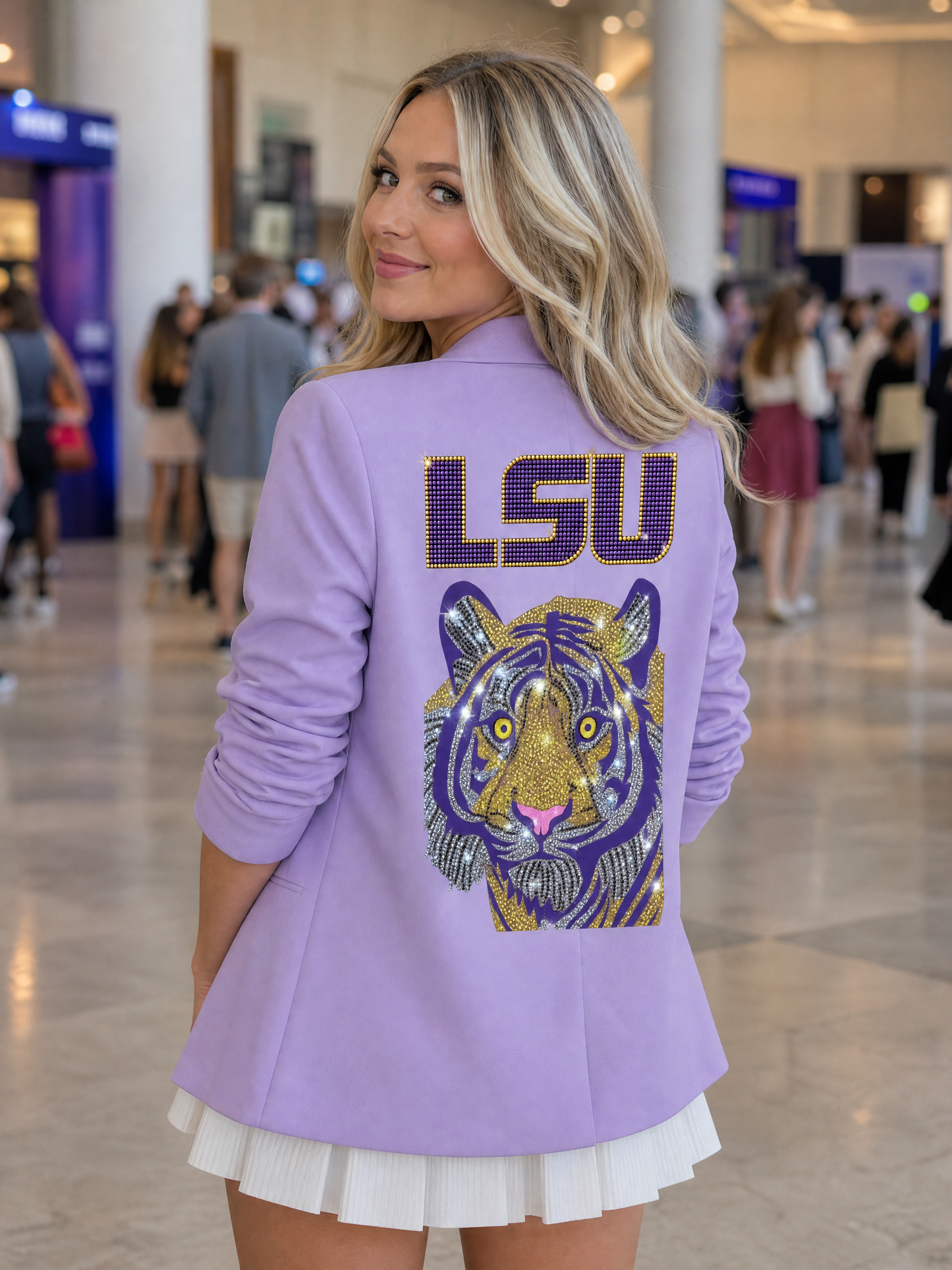 Louisiana State University Purple Tiger Ruched Sleeve Lavender Blazer