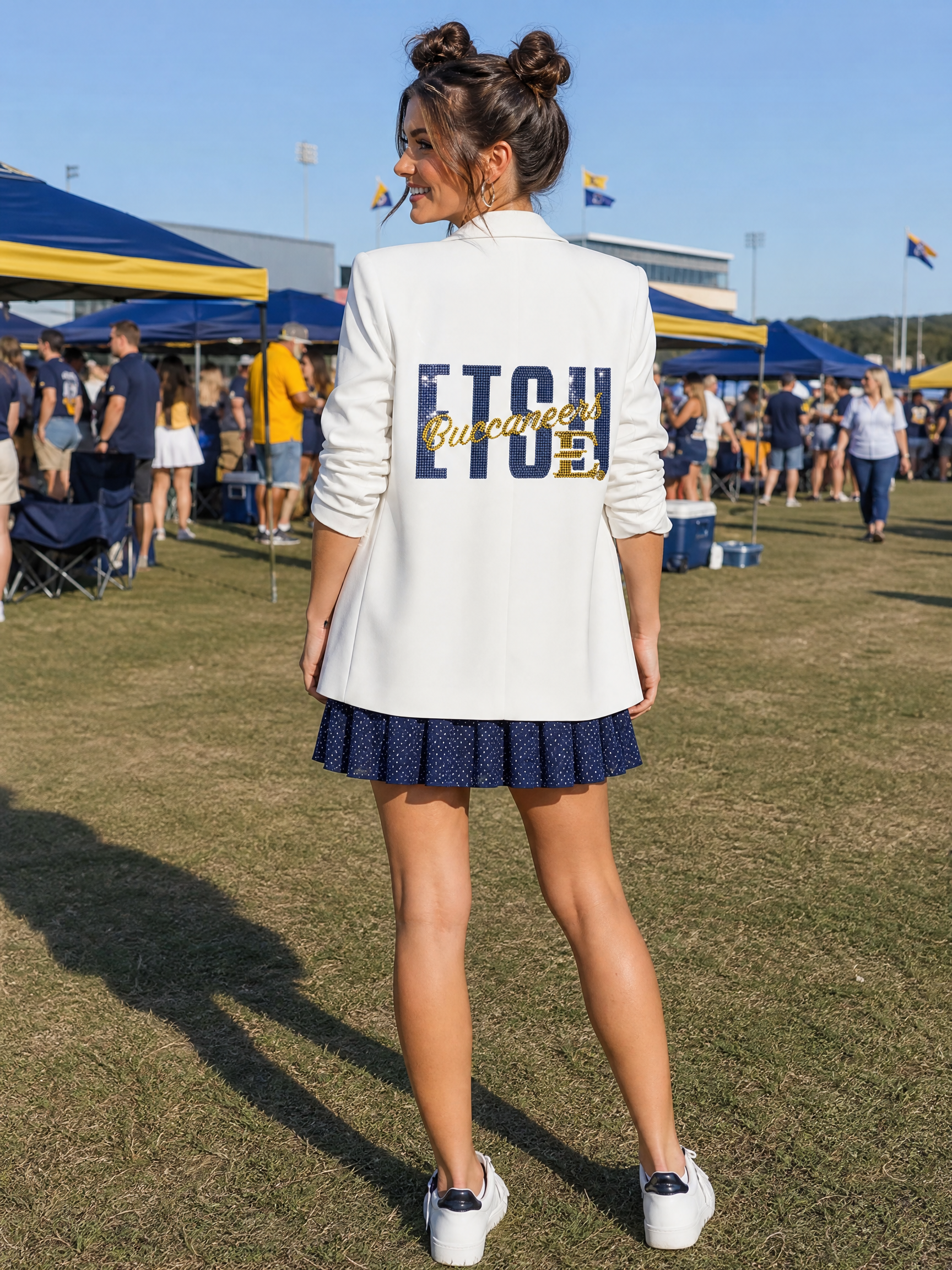 East Tennessee State ETSU Buccaneers White Ruched Sleeve Blazer