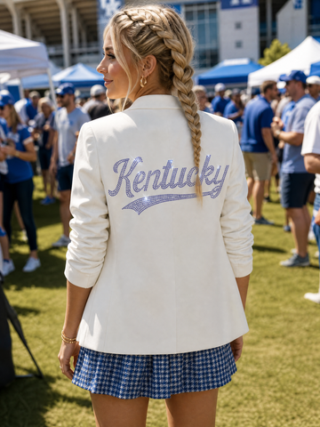 University of Kentucky Script White Ruched Sleeve Blazer