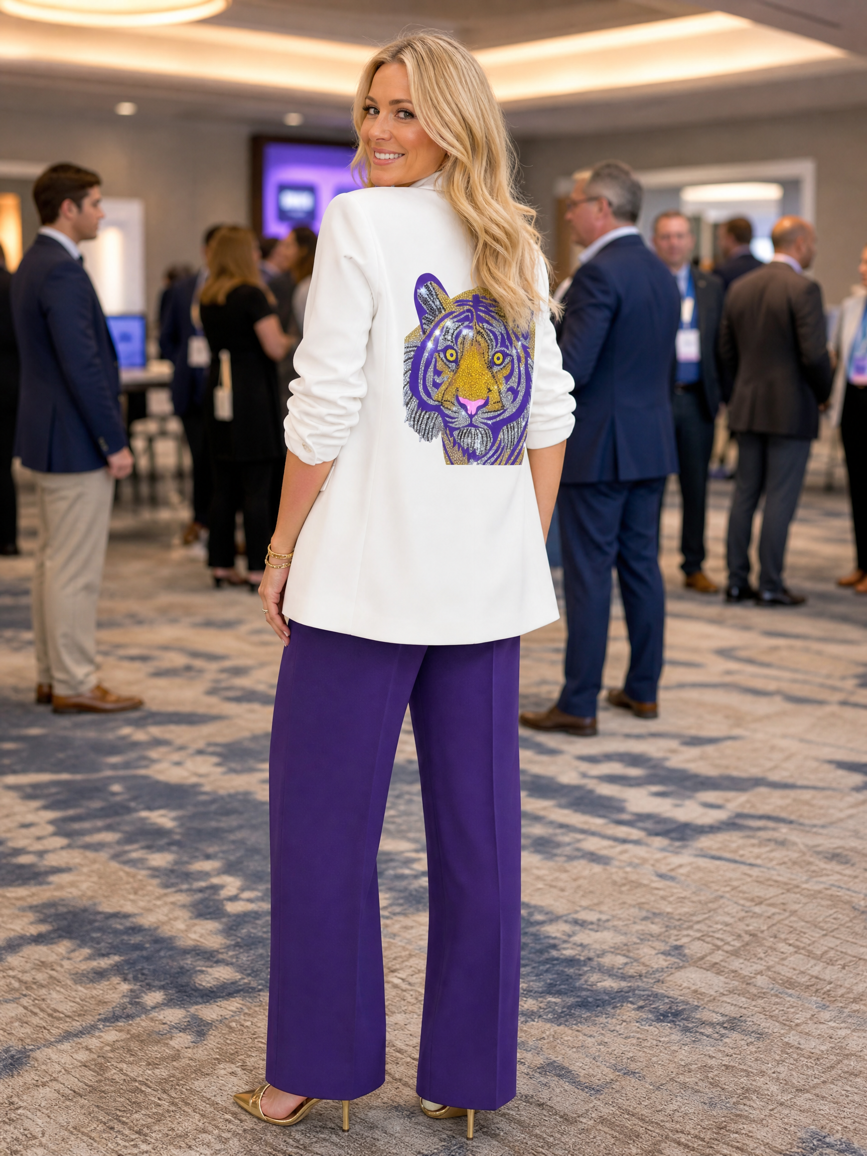 Purple Tiger White Ruched Blazer